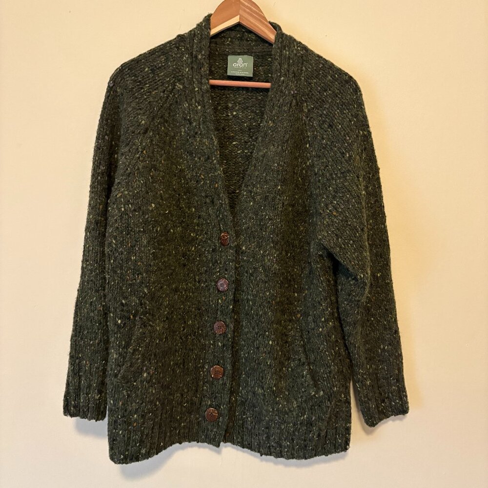 Aran V-Neck Donegal Wool Cardigan
